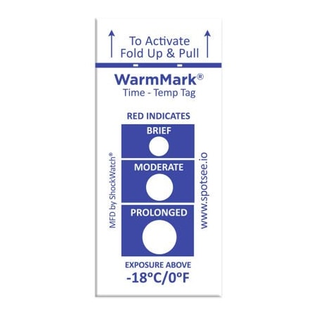 Shockwatch SpotSee WarmMark Time Temperature Indicators, -18 Degrees C/0 Degrees F, 100/Box WM 18/0